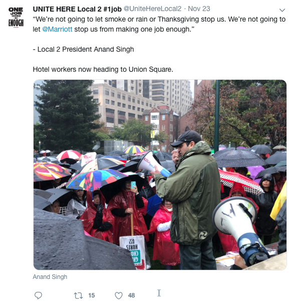 Screenshot of a tweet from the @UniteHereLocal2 Twitter account Screenshot of a tweet from the @UniteHereLocal2 Twitter account
