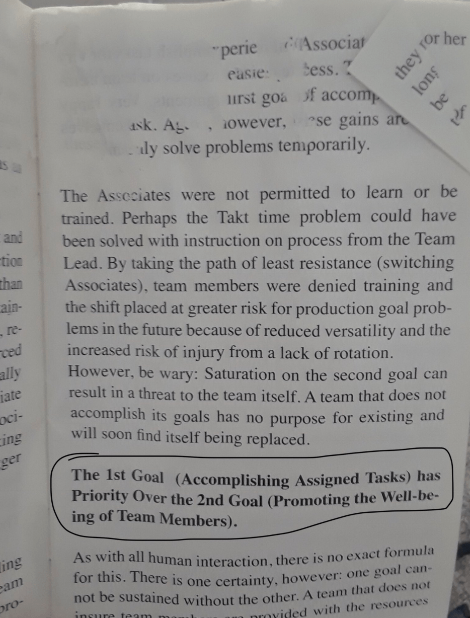Photo of a page from Tesla's manager handbook, which states that accomplishing assigned takss should take priority over promoting the well-being of team members Photo of a page from Tesla's manager handbook, which states that accomplishing assigned takss should take priority over promoting the well-being of team members