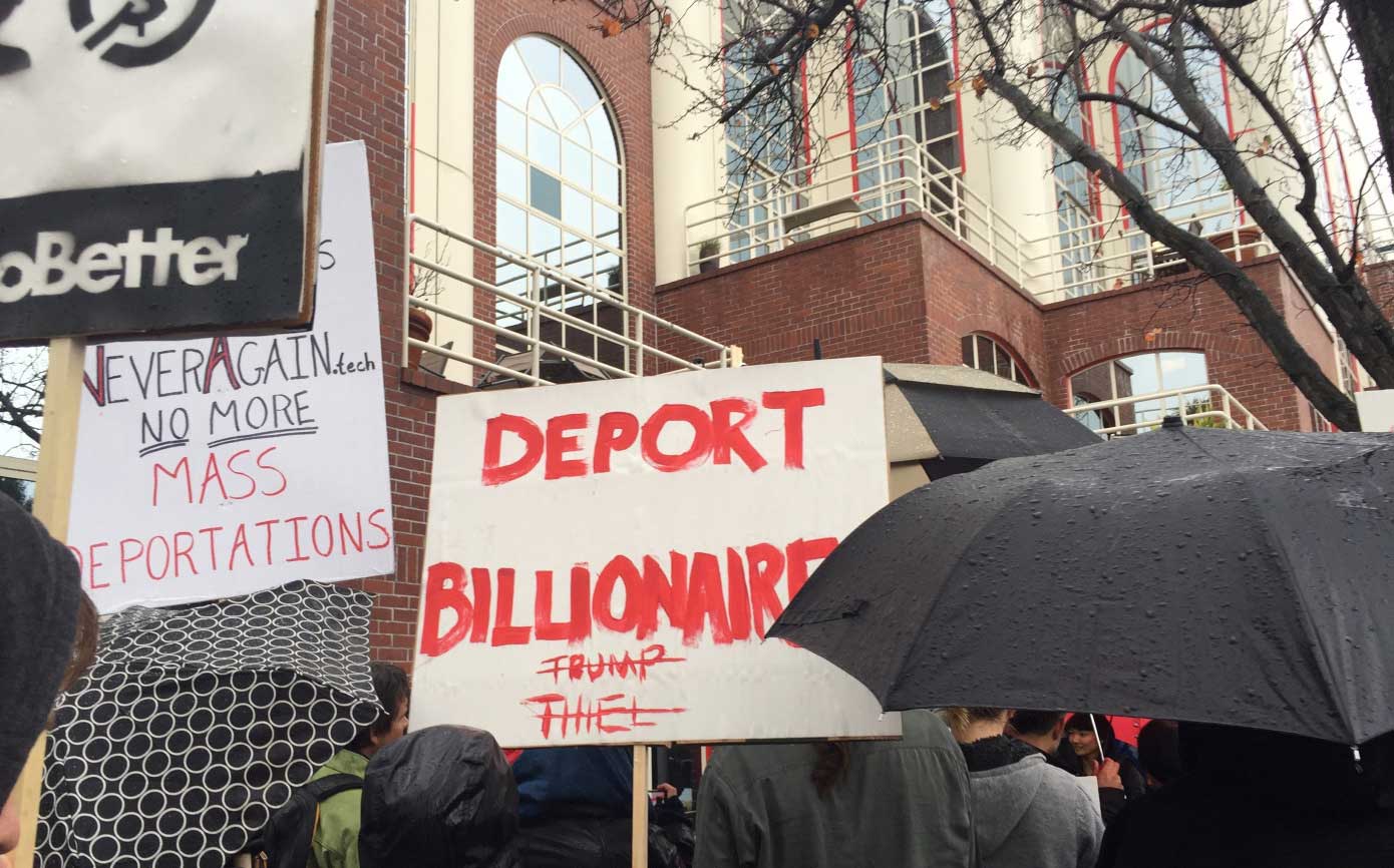 Tech workers protest in front of Palantir HQ Tech workers protest in front of Palantir HQ