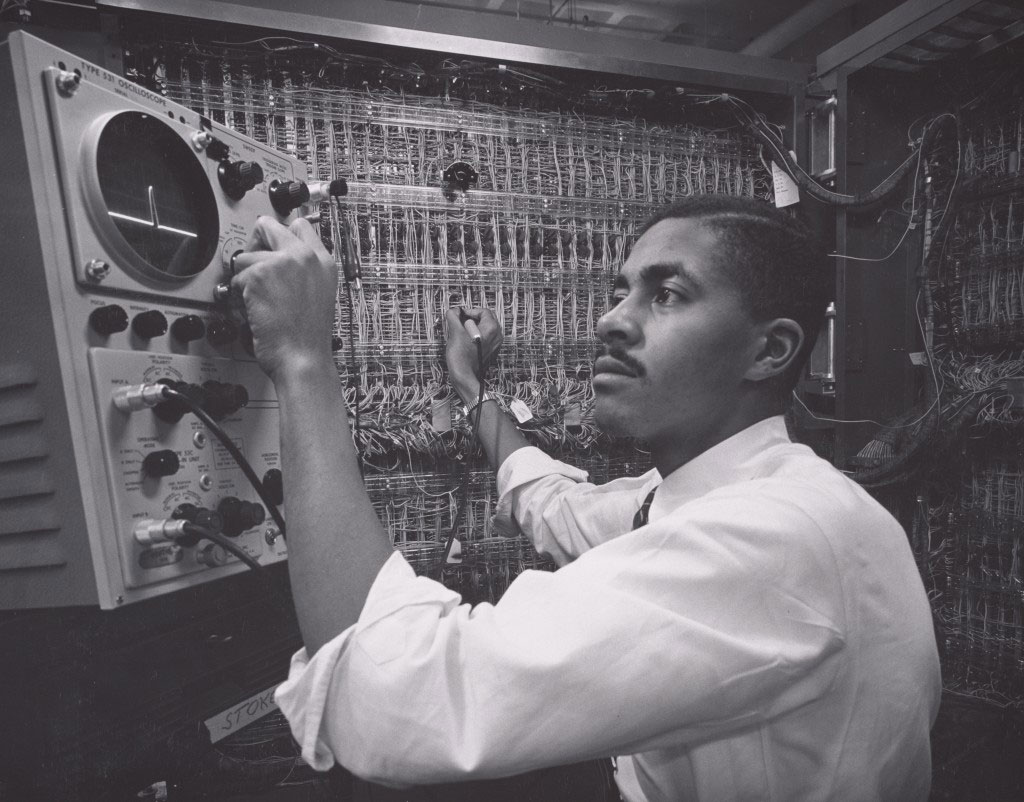 A Black engineer seated at an IBM mainframe, 1956 A Black engineer seated at an IBM mainframe, 1956
