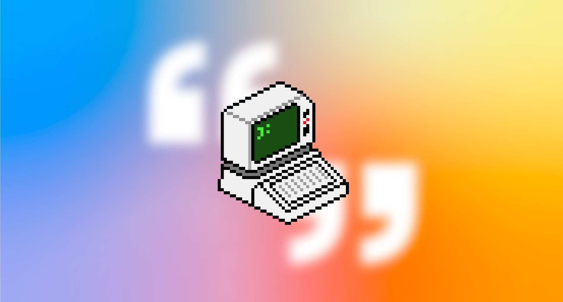 A classic computer icon surrounded by quote marks A classic computer icon surrounded by quote marks