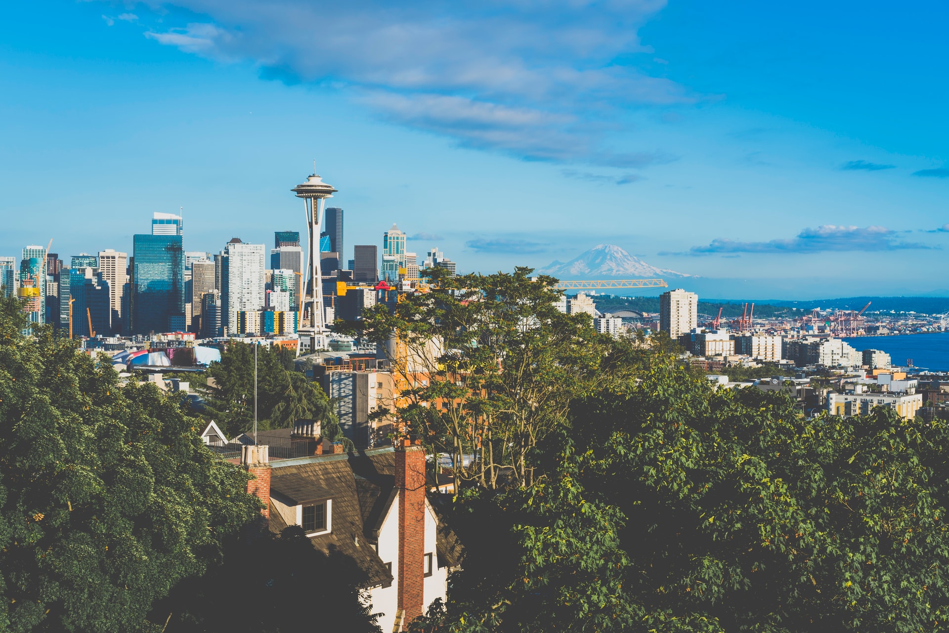 A photo of the Seattle skyline with the Space Needle in the background A photo of the Seattle skyline with the Space Needle in the background
