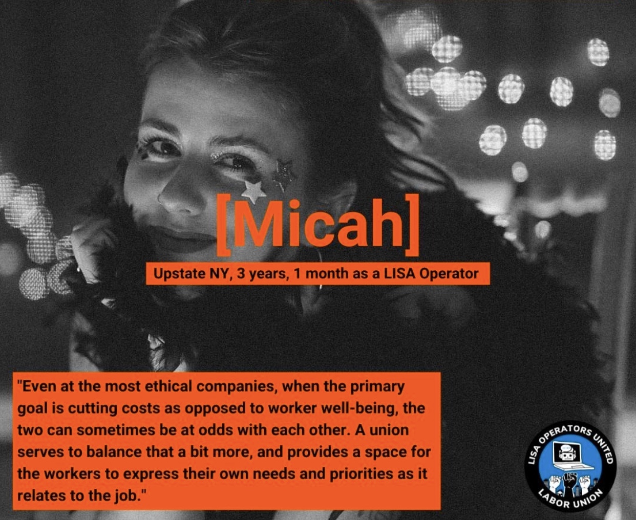 A black and white photo of Micah, smiling and wearing stars on her cheek A black and white photo of Micah, smiling and wearing stars on her cheek
